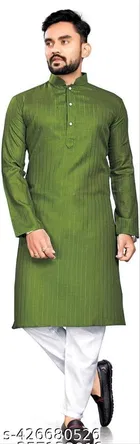 Stripe Show Button Mandarin Neck Kurta for Men 