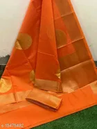 Litchi Silk Zari Woven Saree for Women, Orange 
