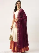 Art Silk Solid Un Stitched Lehenga with Choli & Dupatta for Women (Purple & White)