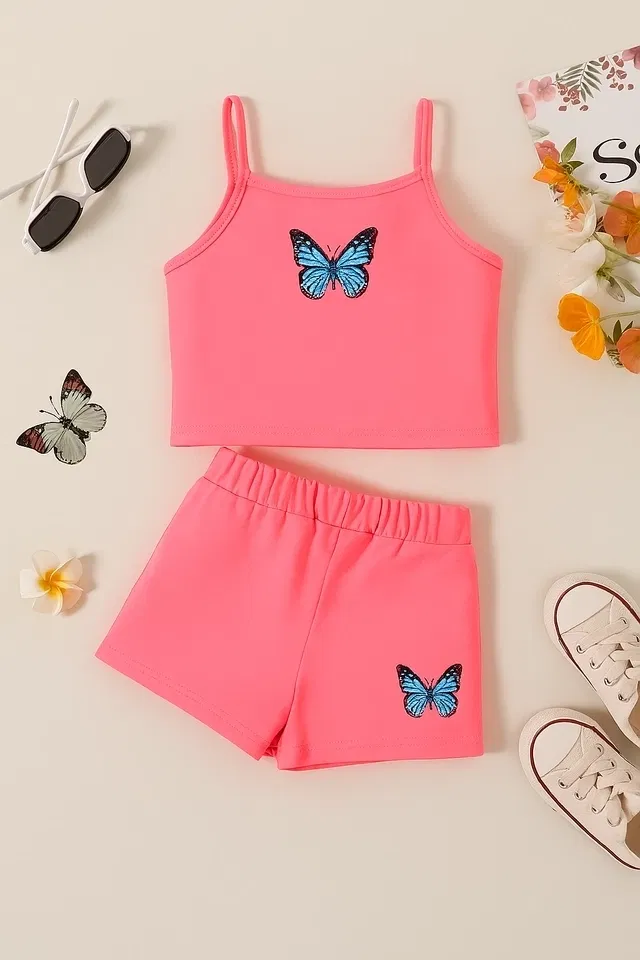 Cotton Blend Printed Clothings Set for Girls (Peach, 2-3 Years)