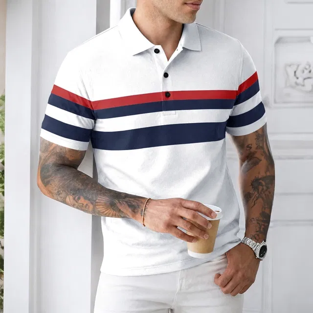 Polo Neck T-Shirt for Men (White, L)