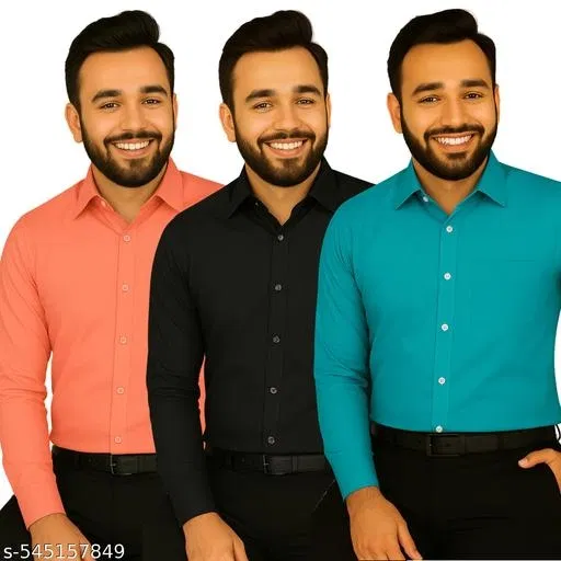 Cotton Blend Solid Shirt for Men, Multicolor, Pack of 3 (XXL)