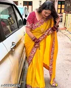 Chinnon Embellished Saree For Women, Yellow