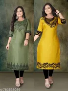 Embroidered Rayon A-line Kurti for Women, Pack of 2 