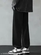 Cotton Blend Solid Trackpant for Men, Black 
