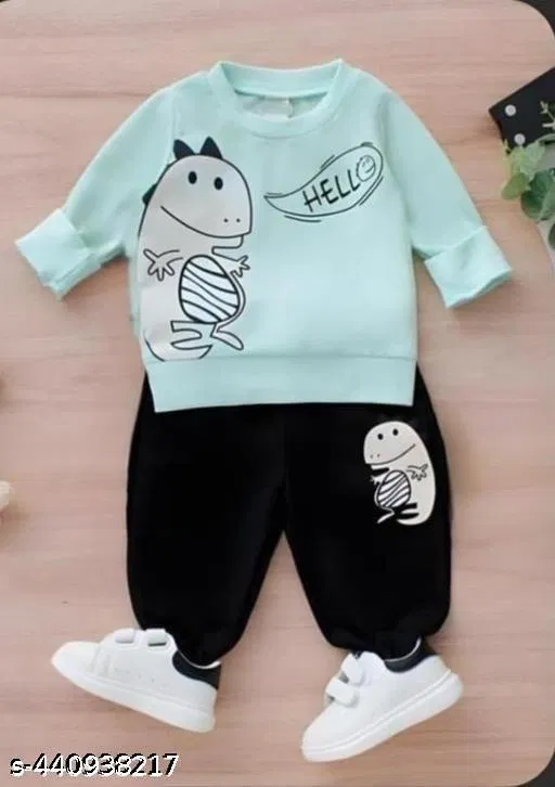 Hosiery Cotton Printed Clothing Set for Kids, Sea Green (9-12 Months)