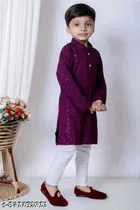 Sequin-Embellished Rayon Kurta Set for Boys 