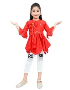 Cotton Blend Solid Cloting Set for Girls (Red & White, 1-2 Years)