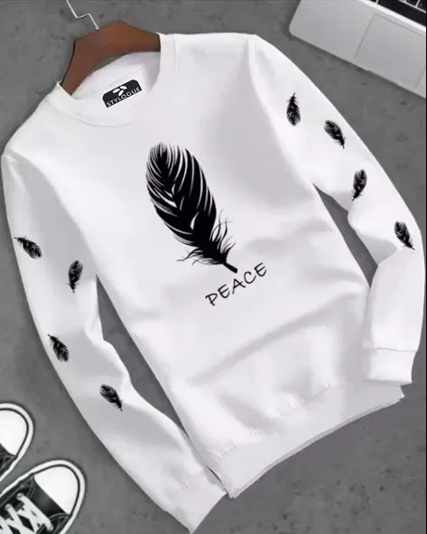 Printed Full Sleeves T-Shirt for Men (White, XL)