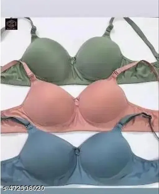 Cotton Solid Bra for Women & Girls, Multicolour, Pack of 3 (30A)