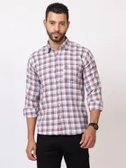 Cotton Blend Checkered Shirt for Men, White 