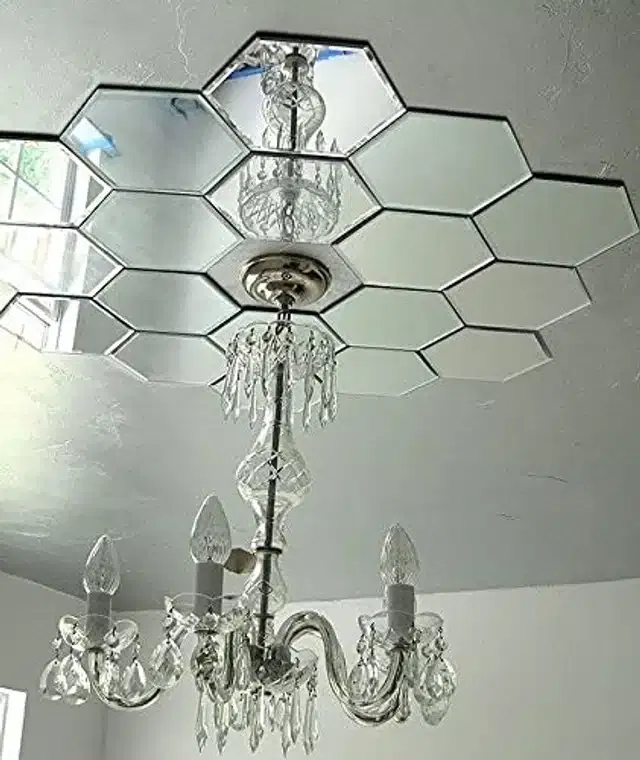 Acrylic Hexagon Shaped Wall Mirror Stickers (Silver, Pack of 18)