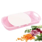 Plastic Chopping Board with Strainer for Kitchen (Peach)