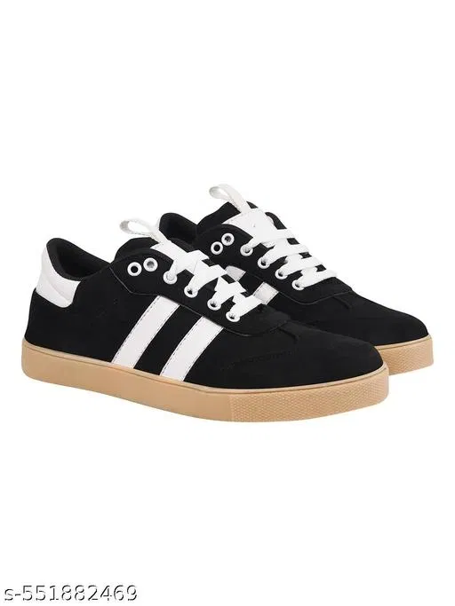 Striped Synthetic Ballerinas for Girls (Black, 9.5-10 Years)