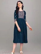 Rayon Slub Embroidered Kurti for Women 