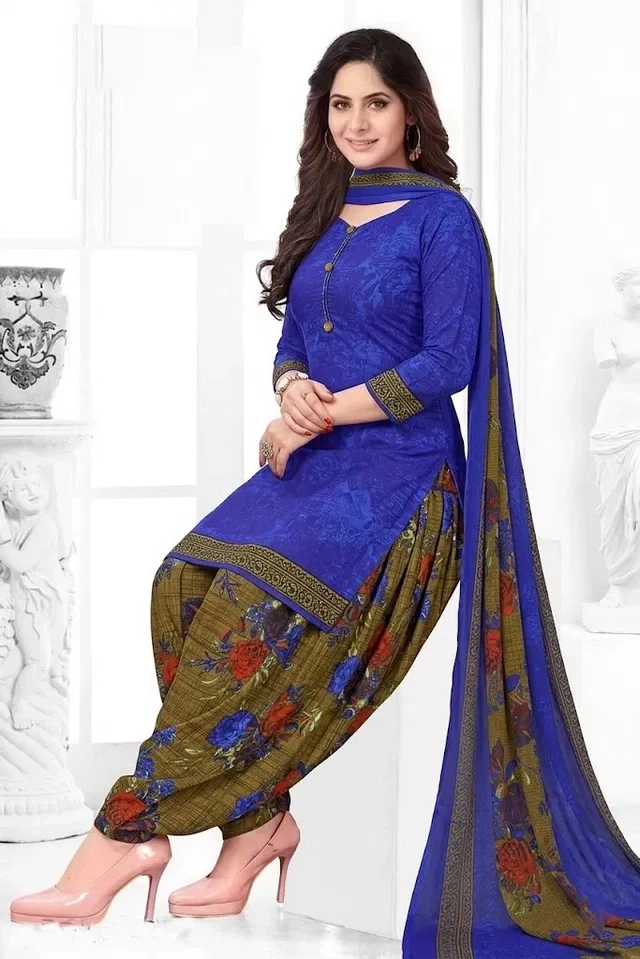 Punjabi Floral Suit for Women (Blue, Blue)