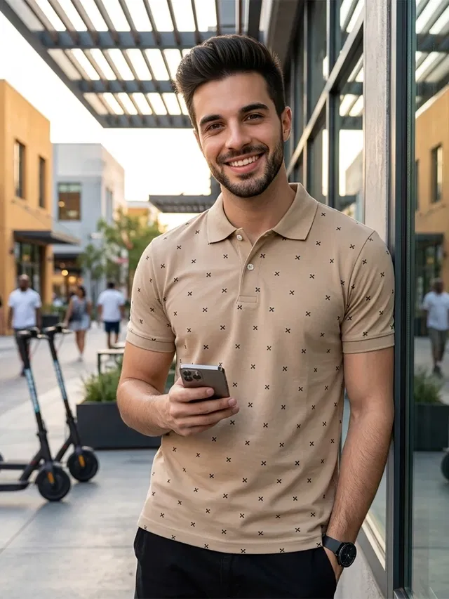 Polo T-shirt for Men (Beige, XL)