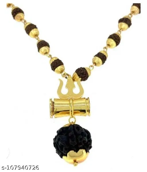 Rudraksha Mala With Shiv ji Damaru Locket for Men (Black)