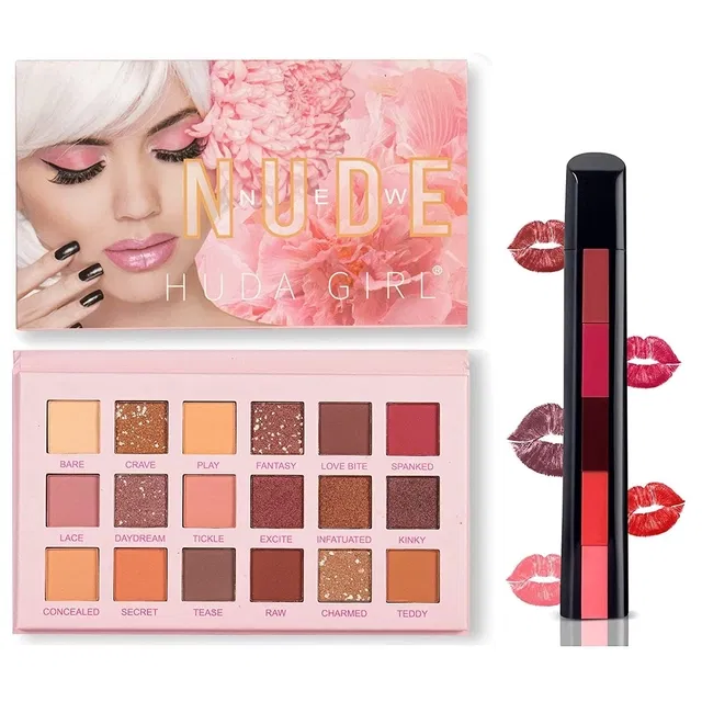Eyeshadow with 5 in 1 Lipsticks for Women (Multicolor, Set of 2)