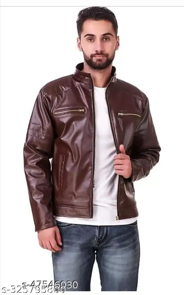 Synthetic Jacket for Men (Dark Brown, XXL)