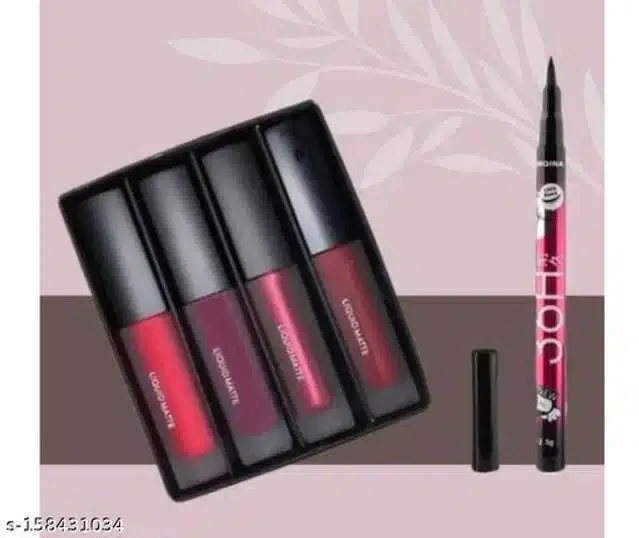 Combo of Eyeliner with 4 Pcs Lipstick (Multicolor, Set of 2)