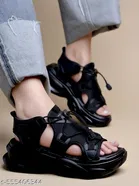 Shoetopia Solid Mesh Platform Sandals 