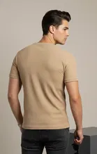 Polyester Round Neck T-shirt for Men, Beige 