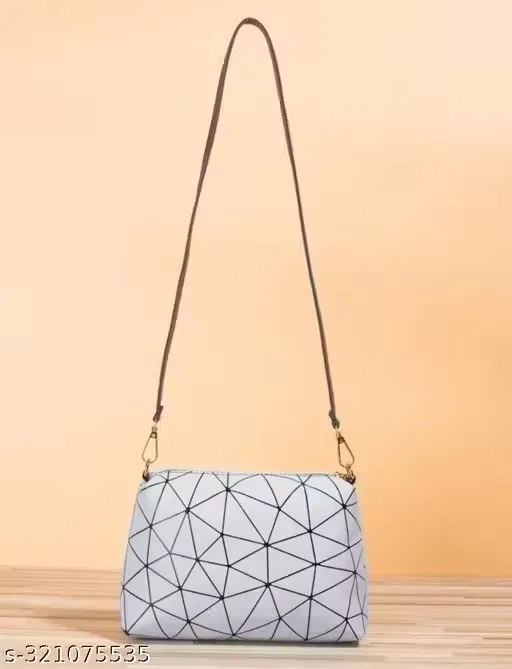 Modern Geometric Print PU Crossbody Sling Bag with Removable Strap for Women (Blue) (Pack of 1)