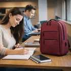 Maroon Black Multi-Pocket Laptop Backpack