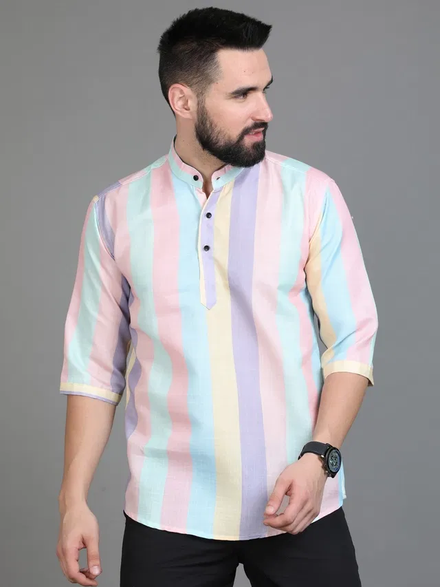 Cotton Blend Printed Kurta for Men (Multicolor, XXL)