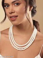 Three Layer Pearl Jewellery Set for Women & Girls, White