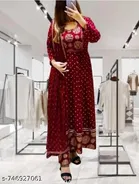 Acrylic Printed Anarkali Kurta Set for Women 