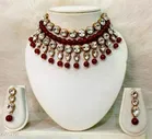 Trendy Alloy & Kundan Beads Necklace Set for Women, Maroon