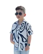 Cotton Blend Printed Shirt For Boys, Black And Wight 