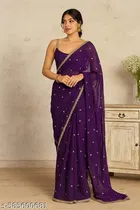 Georgette Embellished Saree for Women, Purple 