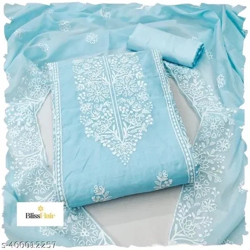 Chanderi Cotton Embroidered Punjabi/All Over Suits for Women (Aqua Blue, Un Stitched)