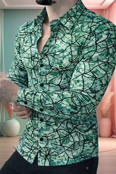 Printed Casual Shirts for Men (Green, XL)