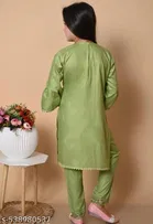 Solid Rayon Kurta Set with Lace for Girls 