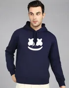 Fleece Printed Hoodie for Men, Dark Blue 