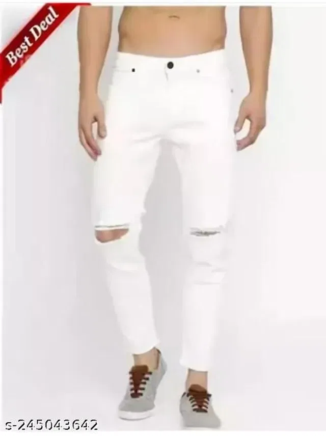 Denim Slim Fit Jeans for Men (White, 30)
