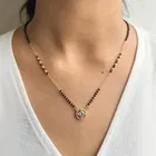 Gold Plated Mangalsutra with Black Beads & Round Central Pendant.