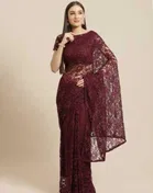 Net Solid Saree for Women 