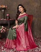 Banarasi Silk Printed Saree for Women, Green 