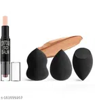 Contour Stick with 3 Pcs Makeup Blender (Black, Set of 2)