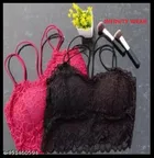 Net Solid Bras for Women, Pink & Black, Pack of 2 