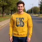 Fleece Printed Hoodie For Men, Yellow 