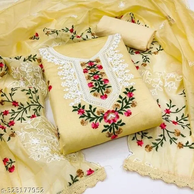 Embroidered Unstitched Suit for Women (Yellow, 2.25 m)