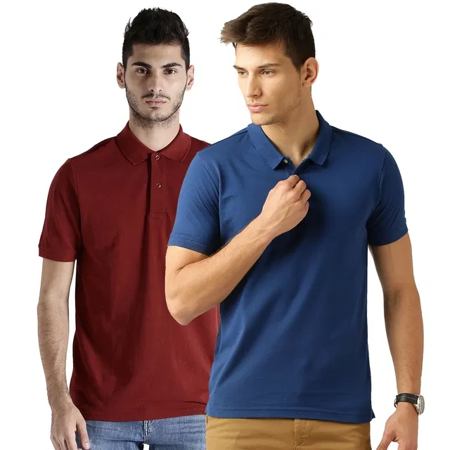 Polo Cotton Blend T-shirts Pack of 2 for Men (Multicolor, XXL)