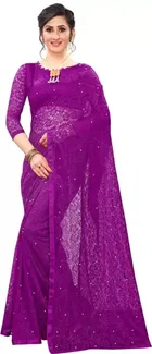 Net Solid Saree for Women 