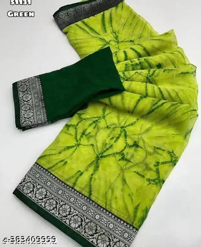 Georgette Saree for Women (Green, 6.3 m)